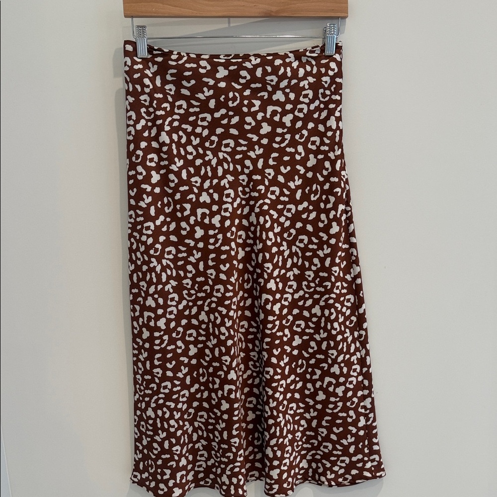 Cotton Candy Brown and White Leopard Midi Skirt